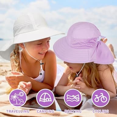 Toddler Baby Sun Hat Kids Summer UPF 50+ for Boys Girls Adjustable Beach Hats with Bucket Wide Brim Age 1-7 Years - Image 3