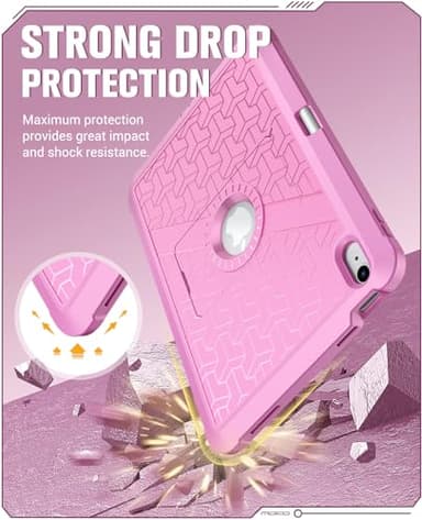MoKo for iPad (A16) 11th/10th Generation Case 2025/2022, Heavy Duty Shockproof Dual Layer Full Body Protective Cover, Built-in Screen Protector and Kickstand for iPad 11/10.9 Inch, Flowers Pink - Image 3