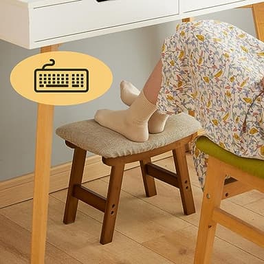 Foot Stool Ottoman Foot Rest Under Desk,Small Stool for Living Room, Bedroom and Kitchen (Brown Legs - Beige Stool Surface) - Image 8
