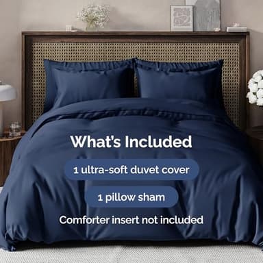Duvet Cover Twin/Twin XL Size Set - Extra Soft Twin/Twin XL Size Duvet Cover 68 x 90 with 1 Pillow Shams - Hotel Luxury and Fade Free with Zipper Closures & Ties - Breathable Bedding Set (Navy Blue) - Image 2