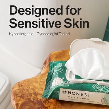 The Honest Company Flushable Wipes for Sensitive Skin | Fragrance Free, Hypoallergenic, 99% Water, Safe to Flush | pH Balanced Feminine Wipes | Tropical Leaves, 126 Count - Image 6