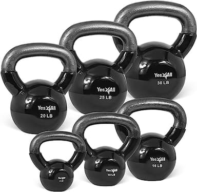 Yes4All Kettlebells 5 10 15 20 25 30 lbs Set Weight Vinyl Coated Cast Iron for Dumbbell Weights Exercises, Gym, Fitness, Full Body Workout Equipment Push up, Grip and Strength, Black - Image 1