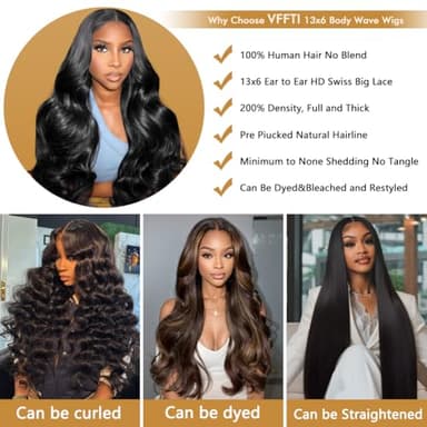 VFFTI 13x6 Body Wave Lace Front Wigs Human Hair Pre Plucked 200% Density 13x6 HD Lace Front Wigs Human Hair Lace Frontal Wig for Women 22 Inch - Image 3