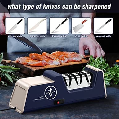 Homly Professional Electric Knife Sharpeners for Kitchen Knives with Diamond Abrasives and Precision Angle Guides, Multifunctional 3-Stage Slots, Applicable to Straight Knife and Ceramic Knife - Image 5