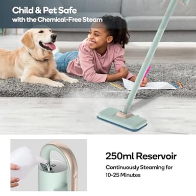 Newbealer Steam Mop & Detachable Handheld Cleaner, 250ml 1200W Powerful Floor Steamer, 3 Adjustable Levels for Carpet Laminate Hardwood Grout, Carpet Glider, 7 Multi-purpose Accessories & 2 Pads - Image 3