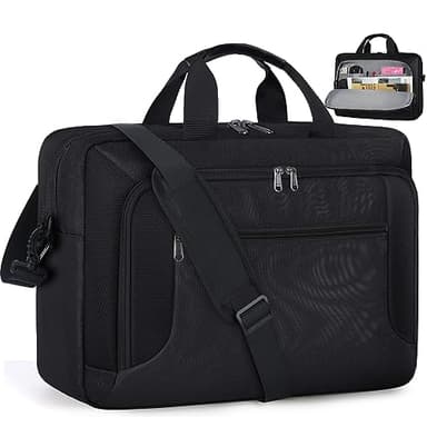 Laptop Bag 17.3 Inch Laptop Briefcase Large Waterproof Laptop Case for Men Women Business Office Work Computer Bag 17 Inch Adjustable Shoulder Messenger Bag, Black - Image 1