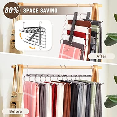 HUITEM Space Saving 6 Tier Pant Hangers, Anti-Slip, Stainless Steel, 2 Pack, Black - Image 2