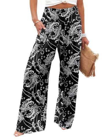 Angerella Pants for Women Ladies Casual Loose Wide Leg Cozy Palazzo Pants Comfy High Waisted Printed Yoga Pants BlackPaisley S - Image 1