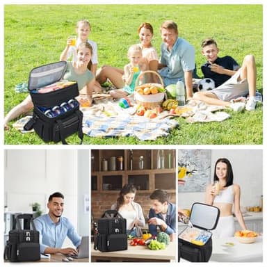 Insulated Lunch Bag & Lunch Box for Men - Double Deck Reusable Lunch Bag for Women Tote Cooler Bag Leakproof Soft Expandable - Large Lunchbox for Work/Adult/Picnic/Outdoor (Black，15L) - Image 7