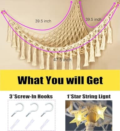 Stuffed Animal Toy Storage Hammock with LED Light - Macrame Jumbo Doll Corner Stuff Animals Organizer Decorations - Cute Hanging Plushie Net Kids Baby Nursery Bedroom Room Decor - Image 5