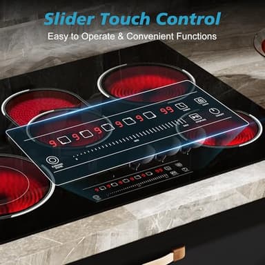 Traenvir 5 Burner Electric Cooktop, 30 Inch 8400W Built-in Electric Stovetop, Glass Ceramic Cooktop with Expanded Zone, Slide Touch Control, Child Lock, Timer, Pause, 220V - 240V Hard Wire, No Plug - Image 2