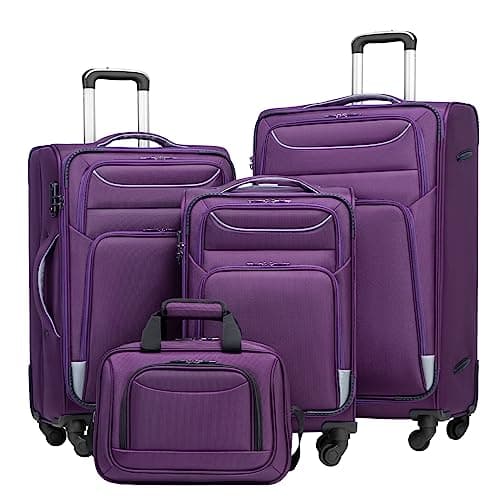 Coolife Luggage 4 Piece Set Suitcase Spinner TSA Lock Softshell lightweight (purple+sliver) - Image 1