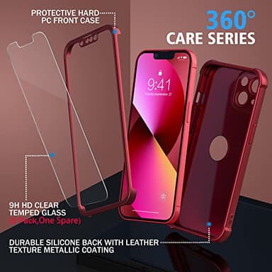 ORETECH for iPhone 13 Case, with [2 Screen Protectors] [15 Ft Military Grade Drop Test] [Camera Protection] 360° Full Body Shockproof Slim Thin Phone Case iPhone 13 Cover 6.1"- Red - Image 6