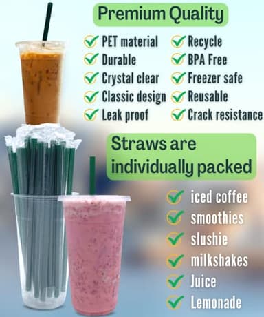 [100 SETS] 32 oz Clear Plastic Cups with Lids and STRAWS, Disposable Drinking Cups for Cold Drinks, Iced Coffee, Milkshakes, Smoothies - Image 3