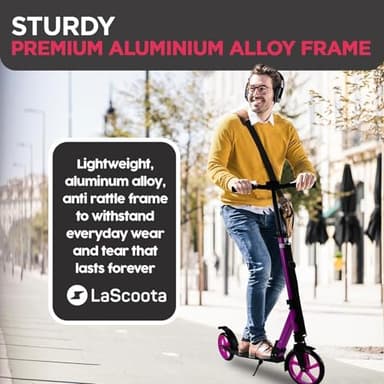 LaScoota Kick Scooter for Adults & Teens - for Youth 8 Years and Up and Men & Women - Lightweight Foldable Adult Scooter with Large Sturdy Wheels 220lbs (Teen, Purple) - Image 7