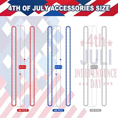4th of July Accessories, 144PCS Independence Day Bead Necklaces, Metallic Patriotic Red Blue White Necklace, 4th of July Necklace for Memorial Day Patriotic Parades Party Favors Supplies - Image 3