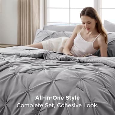 Bedsure Queen Comforter Set Grey - Bed in a Bag Queen Size 7 Pieces, GentleSoft™ Pintuck Bed Set Gift for Family, Pinch Pleat All Season Comforter with Sheets, Pillowcases & Shams - Image 7