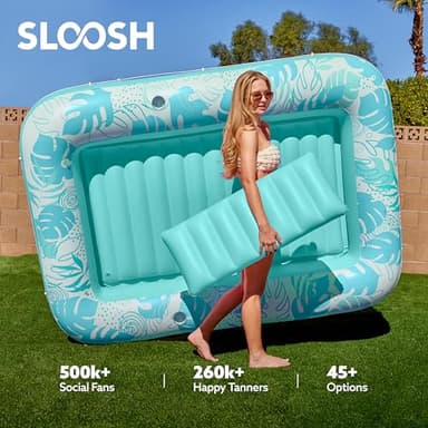 SLOOSH Inflatable Tanning Pool Lounger Float,85" x 57" Extra Large Pool Floats Adult with Pillow,4 in 1 Suntan Tub Raft Floatie,Sunbathing Bed Lounge Blow Up Ball Pit Party Gifts,XL-Cyan White - Image 6
