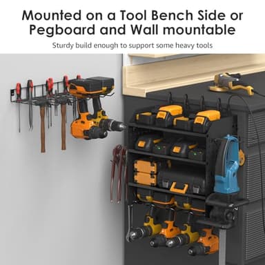 CCCEI Modular Power Tool Organizer with Charging Station. 4 Layer Wall Mount Drills Holder, Tool Battery Charger Organizer. Garage Shop Storage Utility Shelf with 10FT Power Strip, Gift for Men. - Image 4