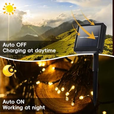 Lycklig String Solar Lights Outdoor Waterproof - 200 LED Extra-Long 82ft Solar Lights Outdoor String - Solar Powered Strings Light Waterproof for Tree Patio Garden Party Decorations Warm White - Image 2