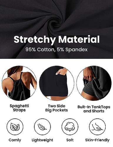 Yidarer Womens Summer Athletic Mini Dress Sleeveless Spaghetti Strap Built-in Shorts V Neck Sundress with Pockets (Black-S) - Image 3