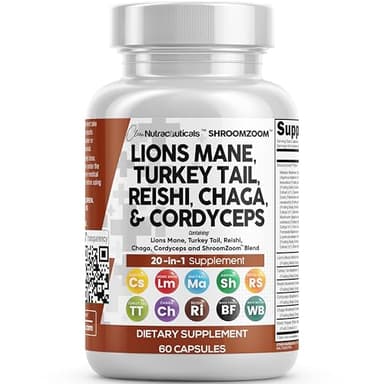 Clean Nutraceuticals Lions Mane 20in1 Mushroom Supplement with Turkey Tail Reishi Cordyceps Chaga Maitake Meshima Poria Cocos Shiitake Oyster Porcini Enoki - 1 Pack - Image 1