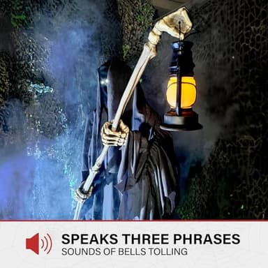 Haunted Hill Farm Motion-Activated 6-Ft. Tall Ghostly Guide, Plug-in Talking Scare Prop Animatronic with Spooky Sound Effects and Lights for Indoor or Covered Outdoor Creepy Halloween Decoration - Image 7