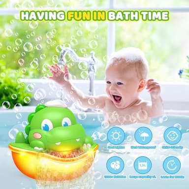 Bath Toys,Light-Up Bath Bubble Machine Automatic Bubble Maker Bathroom Toy for Kids Ages 1-3 4-8 Toddler Bathub Toy Dinosaur Toys for Kids 3-5 - Image 2