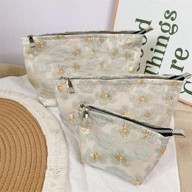 HAPPYHEIDI Small Cute Vintage Floral Makeup Bag Purse Pouch, Accessory Organizer, Metal Zipper, Aesthetic Textured Fabric, Golden Beige Medium - Image 6