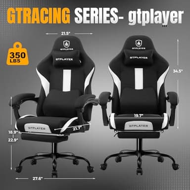 GTRACING Gaming Chair Ergonomic Office Chair with Foot Rest & Pocket Spring Cushion, High Back Computer Desk Chair with Headrest & Lumbar Support, Breathable Fabric Game Chair for Adults, Coal-Black - Image 2