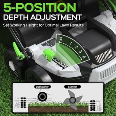 TIECTOWN 16-Inch 15.5 Amp 2-in-1 Electric Dethatcher and Scarifier with 14.5-Gallon Removable Thatch Collection Bag, Lawn Dethatcher with 5-Position Depth Adjustment, Quick-Fold, Keeps Lawn Healthy - Image 4
