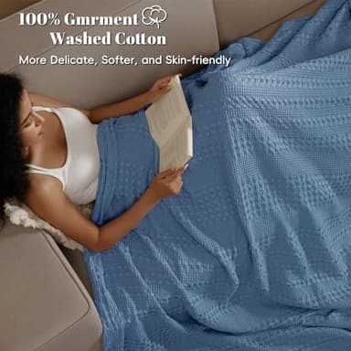 PHF 100% Cotton Waffle Weave Blanket Queen Size for Bed, Soft Lightweight & Breathable, All-Season Comfort, Luxury Aesthetic Woven Bedding for Home Decor, 90"x90", Captain's Blue - Image 2