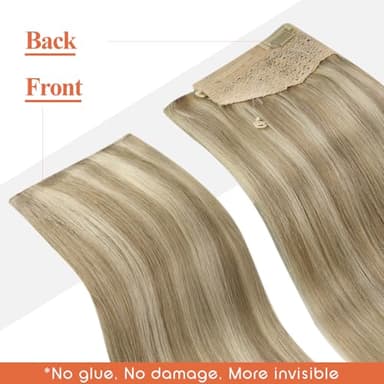 Sunny Hair Wire Hair Extensions Real Human Hair Fish Line Human Hair Extensions Invisible Wire Extensions Golden Blonde with Medium Blonde Highlights #16/22 22 Inch - Image 7