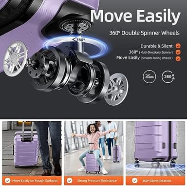 SHOWKOO Luggage Sets Expandable PC+ABS Durable Suitcase Double Wheels TSA Lock Lavender Purple 3pcs - Image 3