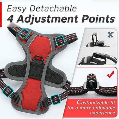 Eagloo Small Dog Harness No Pull, Service Vest with Reflective Strips and Control Handle, Adjustable and Comfortable for Easy Walking, No Choke Pet Harness with 2 Metal Rings, Red, XS - Image 9