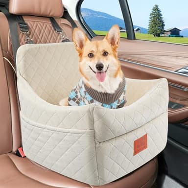 GL GLENSLAVE Dog Car Seat for Small/Medium Dogs, Dog Booster Car Seats with Thick Cushion for Dogs Under 35lbs, Detachable Washable Pet Car Seat with Storage Pockets, 2 Safety Belts (Beige) - Image 6