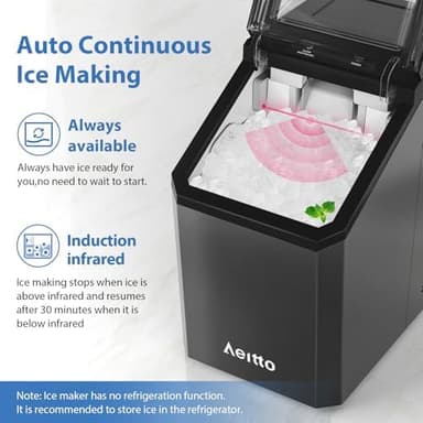 Aeitto Nugget Ice Maker Countertop, 55lbs/Day, Large Capacity Chewable Ice Maker, Rapid Ice Release in 5 Mins, Self-Cleaning with Stainless Steel Housing Ice Machine for Home Office and Party, Black - Image 7