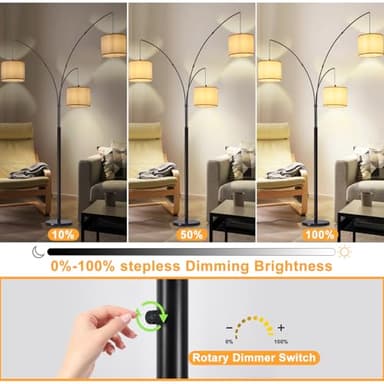 DLLT Modern Floor Lamp for Room: 3-Light Black Tree Dimmable Floor Lamps with Beige Shades for Living Room - Arc Standing Lamp for Bedroom - Tall Floor Lamp for Office Corner 3 LED Bulbs Included - Image 4