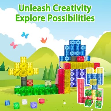 32PCS Magnetic Building Blocks - Transparent Magnetic Cubes, STEM Magnet Toddler Boys Toys for kids age 3-5 ,Travel Sensory Autism Preschool Montessori Toys for 3+ Year Old, Birthday Girls Gifts - Image 7