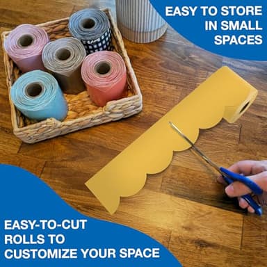 Carson Dellosa 65Ft of Goldenrod Yellow Green Bulletin Board Borders, 1 Roll of Mango Scalloped Trim for Rolling Whiteboard, Cork and Posterboard, Party, Office Decorations, and Classroom Decor - Image 5