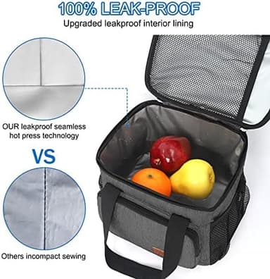 Femuar Lunch Bags for Women/Men, Insulated Lunch Bag for Work Office Picnic - Lunch Cooler Bag Leakproof Lunch Box with Adjustable Shoulder Strap - Grey(8.7L - Image 6