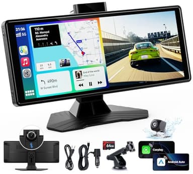 Portable Wireless Carplay Screen for Car: 10.26" HD Car Tablet Compatible with Apple Carplay Android Auto Stereo Touchscreen with 4K Dash Cam/Backup Camera/GPS Navigation/Mirror Link - Image 1