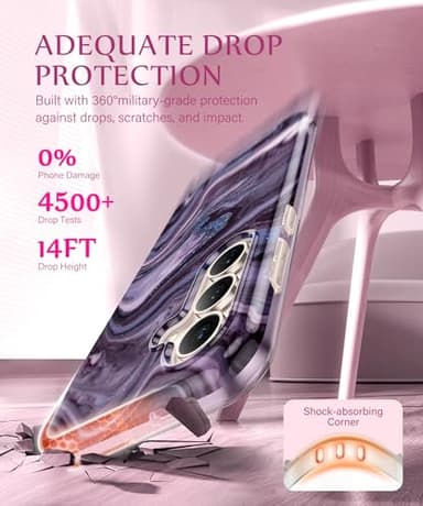 GVIEWIN Magnetic for Samsung Galaxy S25 Plus Case [Compatible with MagSafe] [AI-Tested Dropproof] Marble with Camera Lens+Screen Protector Shockproof Phone Cover for S25+ Plus (Quicksand/Purple) - Image 5