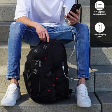 Swissdigital Design Laptop Backpack with USB Charging Port, Travel Backpack Fits 15.6 inches Computer, 31L College School Backpack for Men, Black | SD803 - Image 5