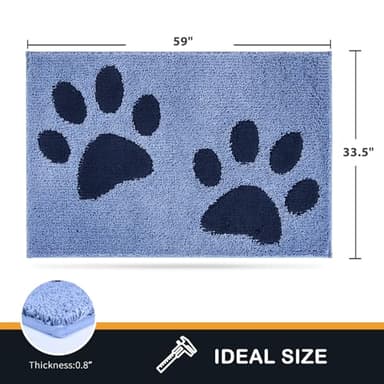 PURRUGS Dirt Trapping Door mat 33.5" x 59", Non-Skid/Slip Machine Washable Microfiber Entryway Rug, Dog Door Mat, Super Absorbent Welcome Mat for Muddy Wet Shoes and Paws, Light Blue - Image 2
