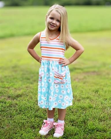 Vieille Summer Sleeveless Dress for Girls Cute Sky Daisy Print Casual Dresses Blue Flower One Piece Outfits with Pockets Size 3-4 Years - Image 2