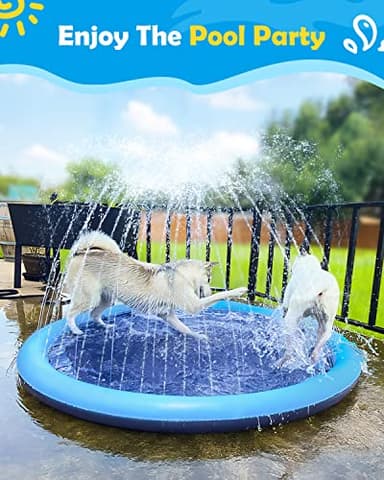 Peteast Large Dog Splash Pad - Anti-Slip Pool with Thickened Sprinkler - Blue, 86in - Image 6