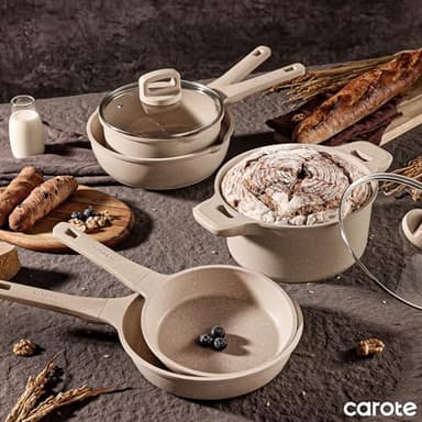 CAROTE 13pcs Pots and Pans Set Non Stick, Taupe Nonstick Cookware Set, Frying pans with lids, Kitchen Essentials Pot and Pan, Induction Cookware - Image 7