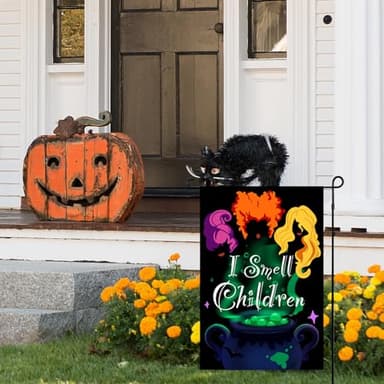 Halloween Garden Flag, I Smell Children Garden Flag, Hocus Pocus Witch Flag for Outside,Burlap Yard Flag 12x18 Double Side for Halloween Outdoor Decorations - Image 2