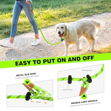 lynxking Slip Lead Dog Leash Reflective, Heavy Duty Comfortable Strong Rope for Large Medium Small Dogs No Pull Pet Training (Light Green, Large 1/2in x 6ft-Slip Lead) - Image 4